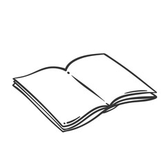 Open library book line icon. Outline hand drawn sketch of single vintage paper notebook with pages. Education, knowledge mascot, simple book on table icon vector illustration