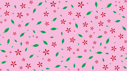 Green Leaf and Red Floral Pattern Background