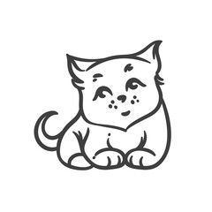 Cartoon doodle style kitten outline with sweet and funny face, big paws, and playful pose. Vector illustration of cute cat outline for coloring pages, stickers, or kids art and animal prints.