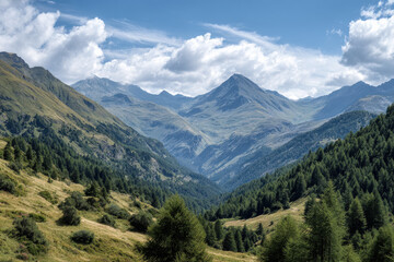 Fototapeta premium breathtaking view of northern alps under bright sunny sky