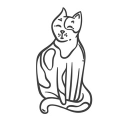 Cartoon doodle style cat outline featuring sweet sitting pose and playful spots. Cute cat outline for coloring books, stickers, or creative art projects. Vector illustration.