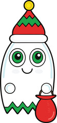 Cute Christmas Ghost with Santa Hat and Gift Bag Illustration