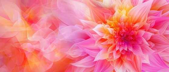 Obraz premium Abstract digital art piece that features a close-up of a pink and orange dahlia flower. the flower has multiple layers of petals that are arranged in a way that creates a sense of movement and energy.