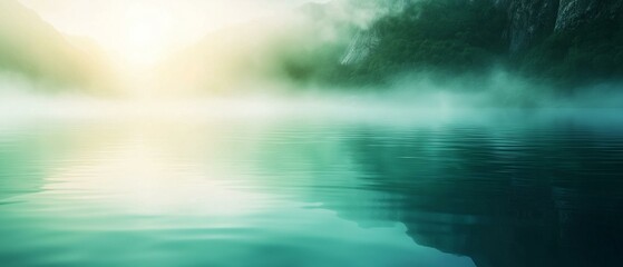 Beautiful landscape of a lake with a mountain range in the background. the lake is calm and still, reflecting the sky and the mountains.
