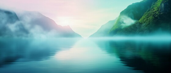 Beautiful landscape of a lake with a mountain range in the background. the lake is calm and still, reflecting the colors of the sky and the mountains.