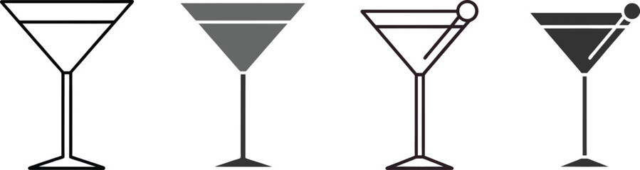 Silhouette Martini Glass Flat Illustration in Simple Minimalist Style
