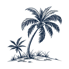 Fototapeta premium Tropical Paradise Hand-Drawn Illustration of Palm Trees on a Secluded Island