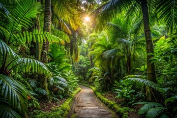 Obraz premium Lush Jungle Path A 4K Immersive Journey Through Tropical Paradise