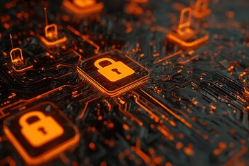 Cybersecurity Lock on Digital Circuit &ndash; Data Protection and Network Security Concept