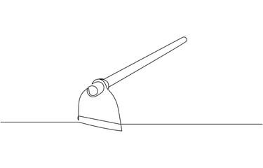 One line art Garden Hoe Tool vector illustration. line art, one continuous line, Continuous one line art Hoe tool editable outline.
