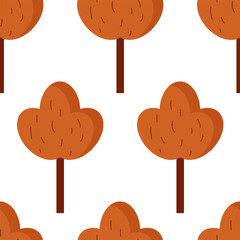 Seamless pattern of autumn trees on a white background. Vector flat design