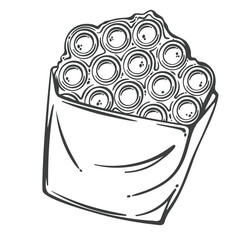 Hong Kong egg waffles with round bubble texture, served in paper cone. Traditional street snack with crispy outside and soft inside. Outline vector illustration for menu, packaging, or food design.