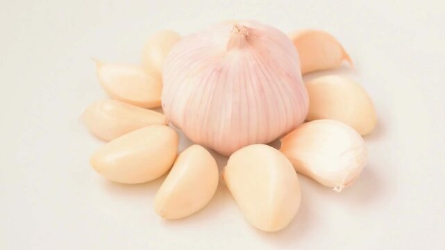 Close-up of Whole Garlic Bulb and Separated Cloves