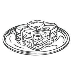 Thick Hong Kong-style toast served with melting butter and sweet condensed milk on a plate. Popular dessert from local cafes. Outline vector illustration for menu, packaging, or retro food design
