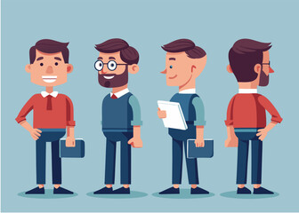 Office Worker Character Turnaround – Front, Side, Back View for Workplace and Business Scenes