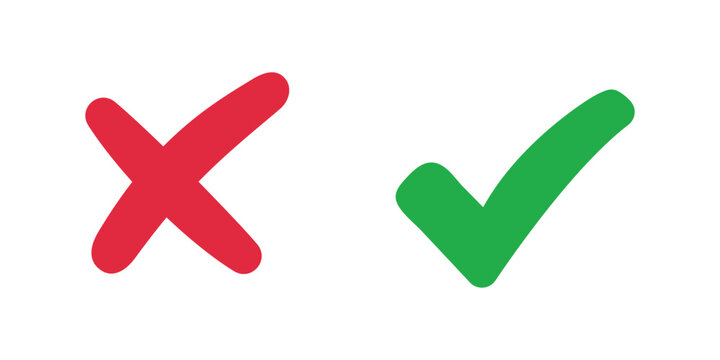 Checkmark cross symbols. Checkbox false wrong icons set. Vote checkmark, cross icons, symbols set. Vector icons 