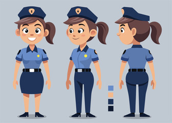 Police Officer Character Turnaround – Law Enforcement Front, Side, and Back View Sheet