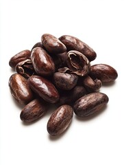 Obraz premium A pile of coffee beans with some of them open. The beans are brown and appear to be of a variety