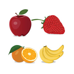 Orange apple banana Strawberry fruits vector illustration