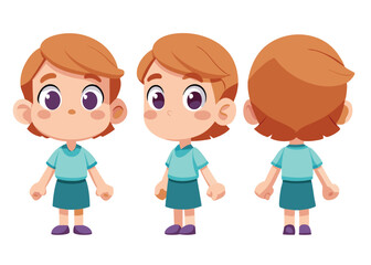 Character Turnaround – Front, Side, Back View Pose Sheet for Animation and Design Reference