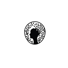 Silhouette of a human profile with eco elements like leaves, bold design