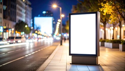 Blank Billboard at Night in City