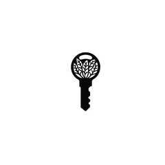 Silhouette of a key with a leaf design, representing sustainability