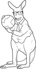 Kangaroo History Teacher Globe Animal Vector Graphic Art Illustration