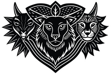 Black and White Wild Animal Icons Set – Tiger, Lion, Wolf, and Predator Logo Collection