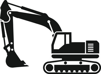 Heavy excavator silhouette icon for the construction industry vector graphic.