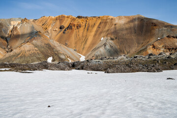Beautiful wild landscape with colorful mountains in Landmannalaugar - Iceland