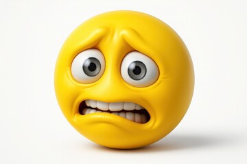 Fototapeta premium Frightened Nervous Emoji Character with Wide Eyes and Gritted Teeth on White Background Expressing Intense Fear and Apprehension