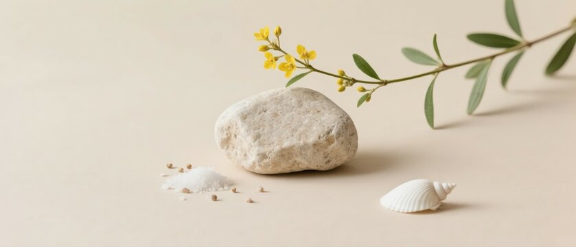 Natural Scene with Rock Flower Shell and Salt