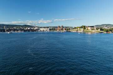 Akershus Fortress and the townhall of Oslo in background seen from the waterside