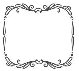 Vintage frame with floral swirls, leaf elements, and dots in monochrome black. Decorative border in handdrawn doodle style for cards, invitations, or stationery. Vector illustration.