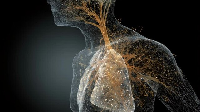 Ambient Lung Loop &ndash; 4K Transparent Structure with Upward Particle Flow and Breath Rhythm | Medtech Calm Series