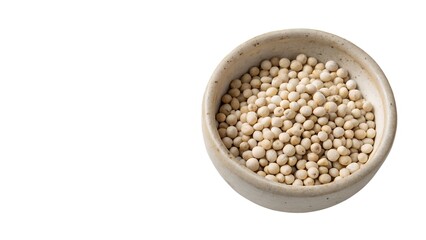 Bowl filled with white bell pepper seeds white background