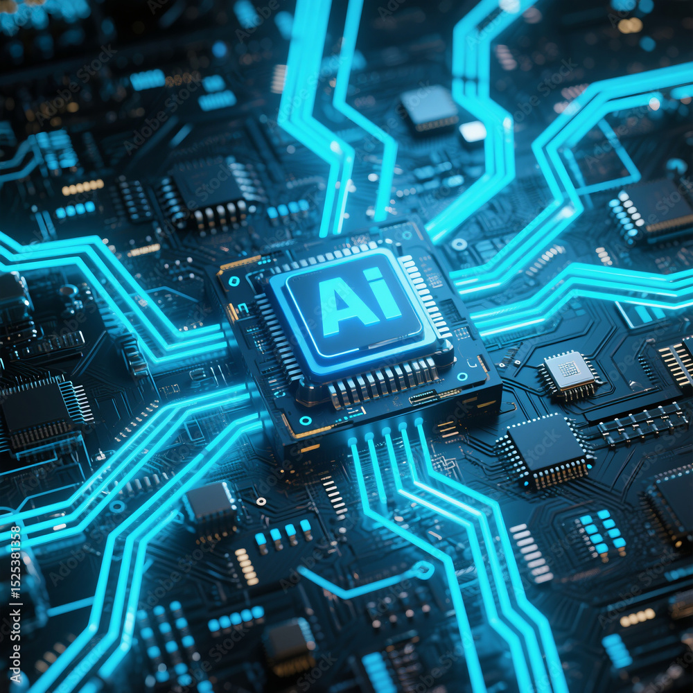 Fototapete futuristic artificial intelligence concept with digital circuit interface