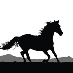  A dynamic silhouette of a horse running Isolated Vector Illustration.