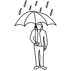 Line Art of a Person Holding an Umbrella in the Rain for Blogs, Websites, Cards, Education, or Awareness Content  