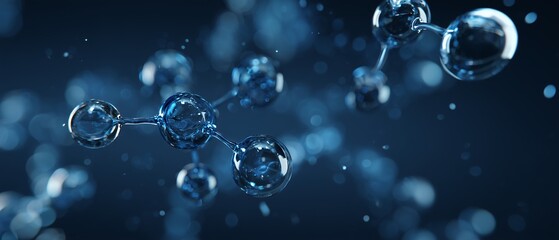 Molecular structure in shades of blue, depicting scientific and technological advancements. It is a 3D rendering of a molecule
