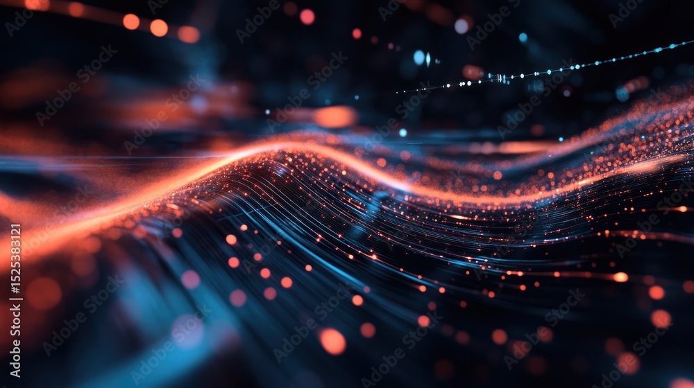 Poster abstract digital waves: a symphony of light and data