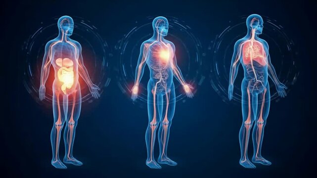 Human anatomy illustration of digestive, respiratory and cardiovascular systems.