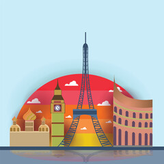 Famous landmarks around the world, Top travel destinations, vector illustration design background 