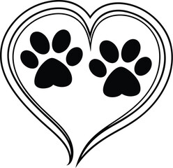 Paw print heart, dog mom vector, pet lover design, animal footprint icon, silhouette graphic illustration
