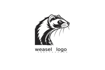 Vector illustration of elegant black and white weasel logo with moon and grass elements for branding eco-friendly products, nature-themed packaging, and rustic outdoor business identity.

