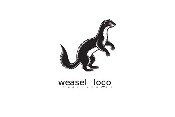 Elegant weasel logo design in vintage black and white style with moon and grass elements for wildlife logos, eco product branding, rustic outdoor labels, and nature-themed vector illustrations.

