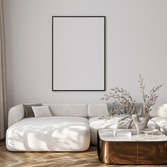Plakat Frame mockup, ISO A paper size. Living room wall poster mockup. Interior mockup with house background. Modern interior design. 3D render 