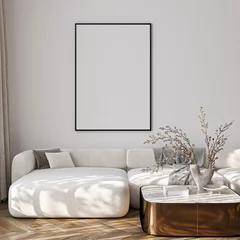 Gordijnen Frame mockup, ISO A paper size. Living room wall poster mockup. Interior mockup with house background. Modern interior design. 3D render  © mtlapcevic