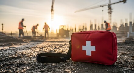 Construction Site Safety First Aid Kit Red Cross Workers